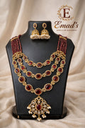 precious stones three-layer necklace