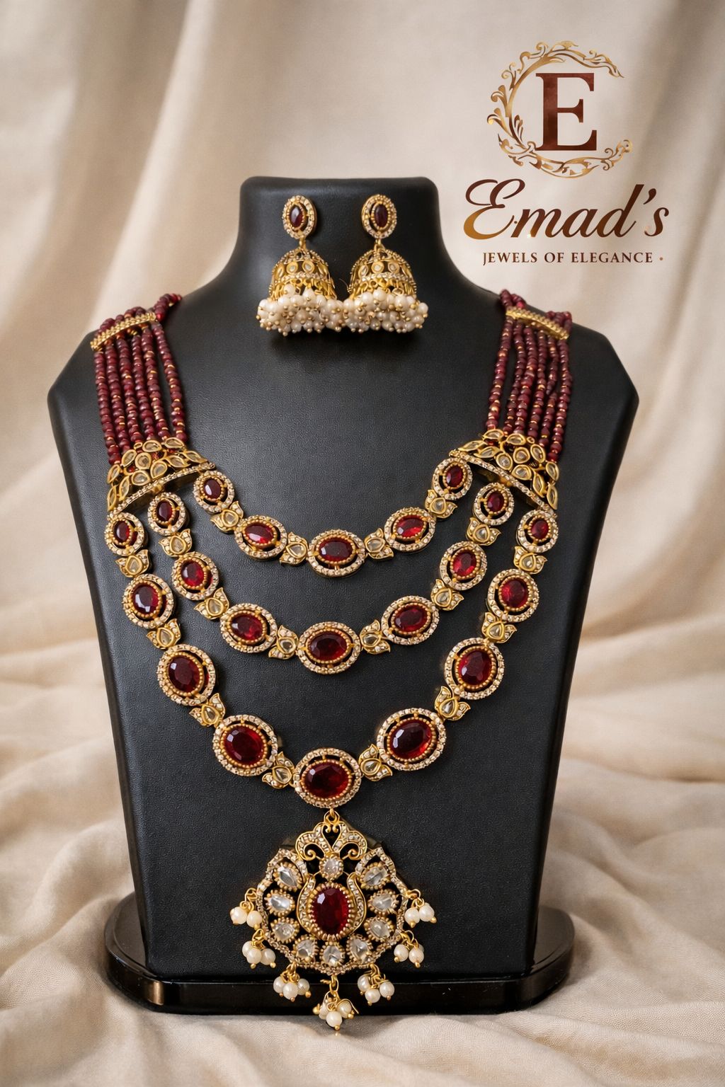 precious stones three-layer necklace