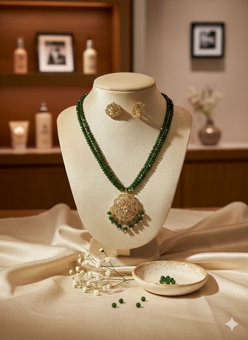 pearls chain with pendant and matching earrings